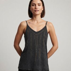 T Party Glam Rhinestone Studded Baddie Cami Tank Mineral Wash Bling NWT Large